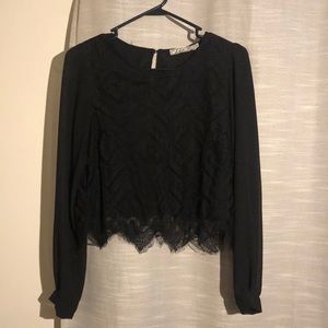 Black long sleeve lace crop top